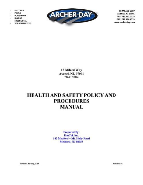 Health and Safety Policy and Procedures Manual